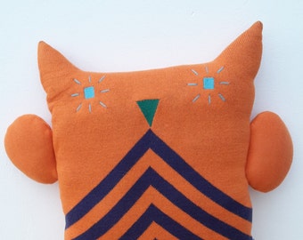 Owl Cushion - Orange & Navy