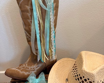 Turquoise & White Boot Bows