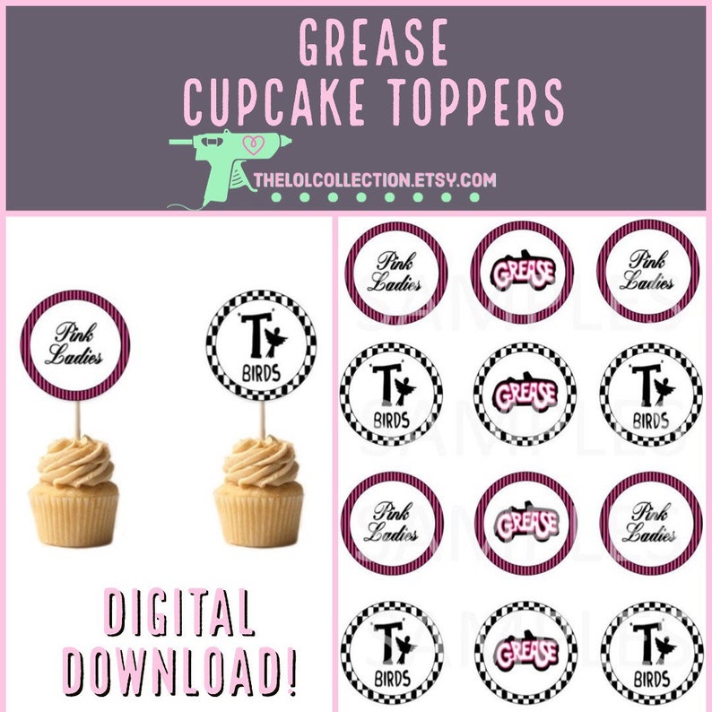 Grease Pink Ladies T Birds Cupcake Topper Birthday Grease Pink Ladies T Birds Cupcake Topper Birthday
