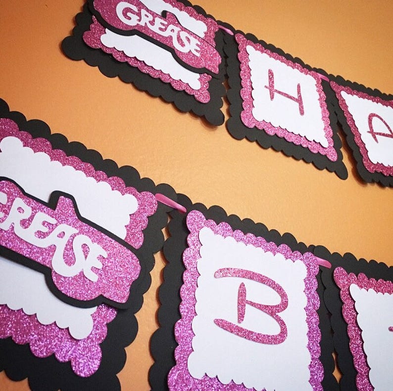 Grease Birthday Banner Pink Ladies T Birds Party Supplies Etsy