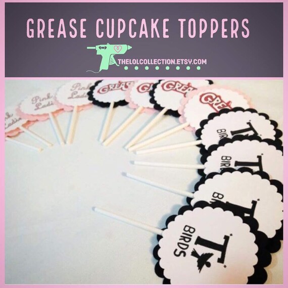 Grease Cupcake Toppers Pink Ladies T Birds Party Decoration Etsy