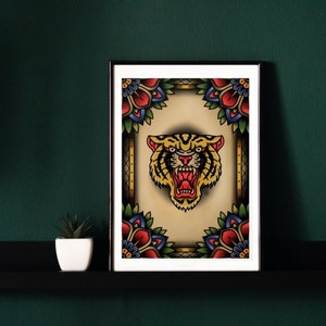 Traditionelles Tiger Tattoo A4 Druck