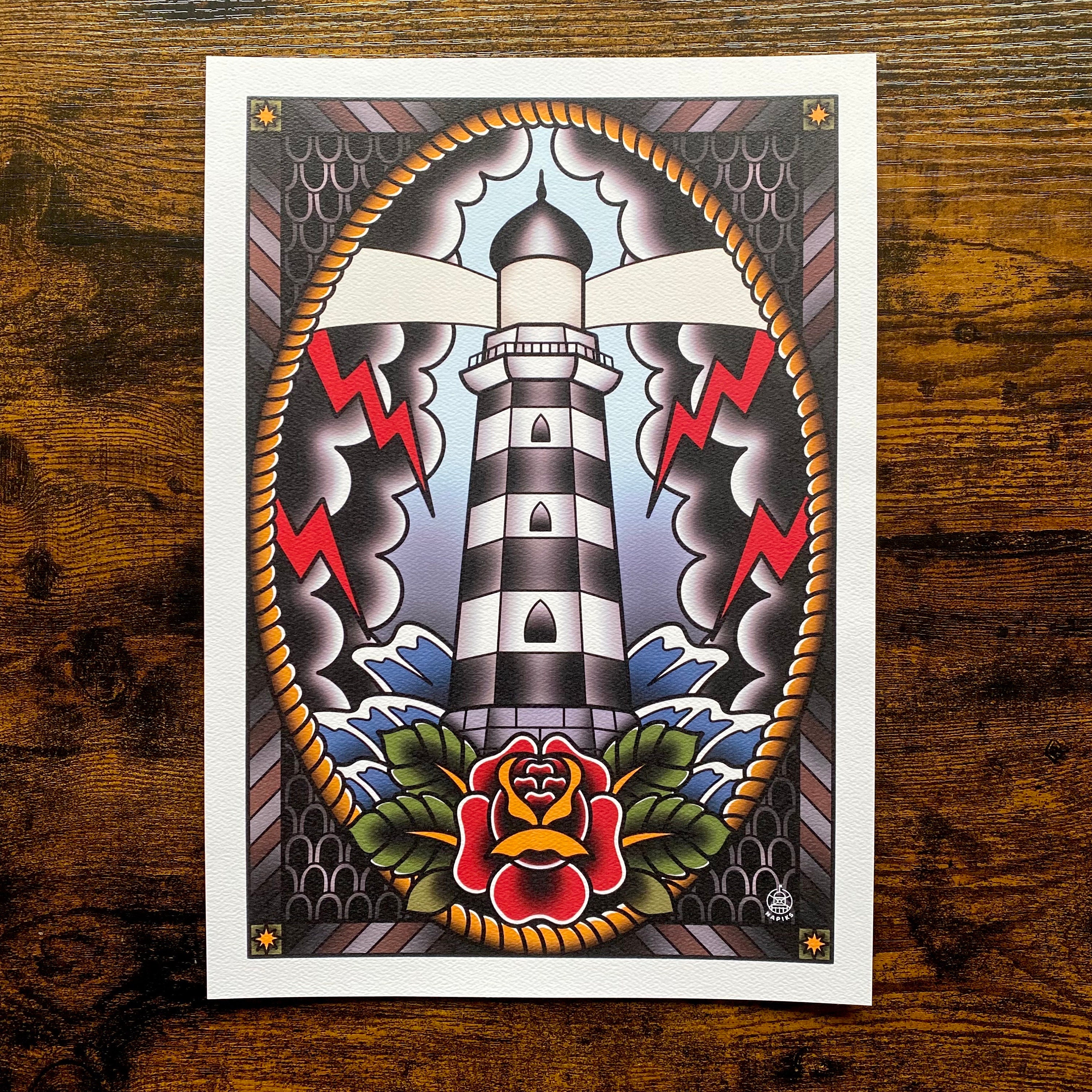 Traditional Lighthouse Tattoo A4 Print - Etsy