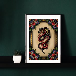 Traditional Snake Tattoo A4 Print