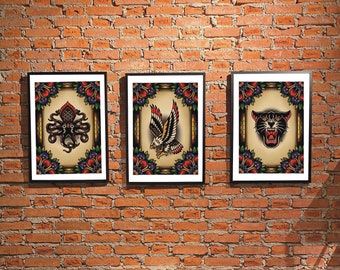 Traditional Tattoo A4 Prints - Set of 3 or 5