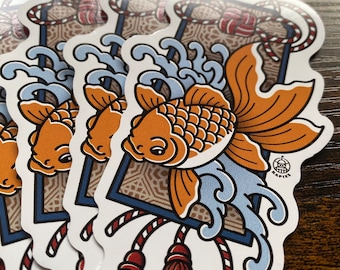 Traditional Japanese Tattoo Koi Fish Sticker | Old School Flash Vinyl | Waterproof UV‑Resistant PVC Decal