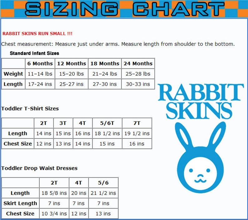 Rabbit Skins Size Chart