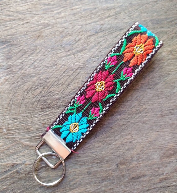 Mexican Keychain Unique Floral Keychains Colorful Flower Etsy