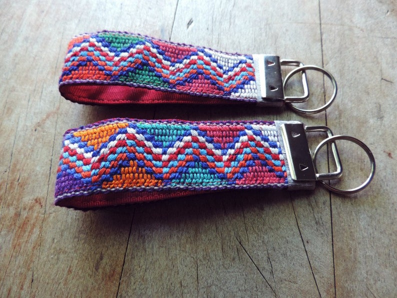 Fabric Keychain Wristlet Keychain Key Fob Wristlet Mini Tribal Key Chain Fob Key Key Lanyard