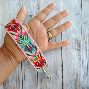 Fabric Wristlet Keychain, Key Chain For Woman, Wristlet Strap For Key, Wrist Lanyard, Floral Key Holder, Boho Woven Keychain, Handmade