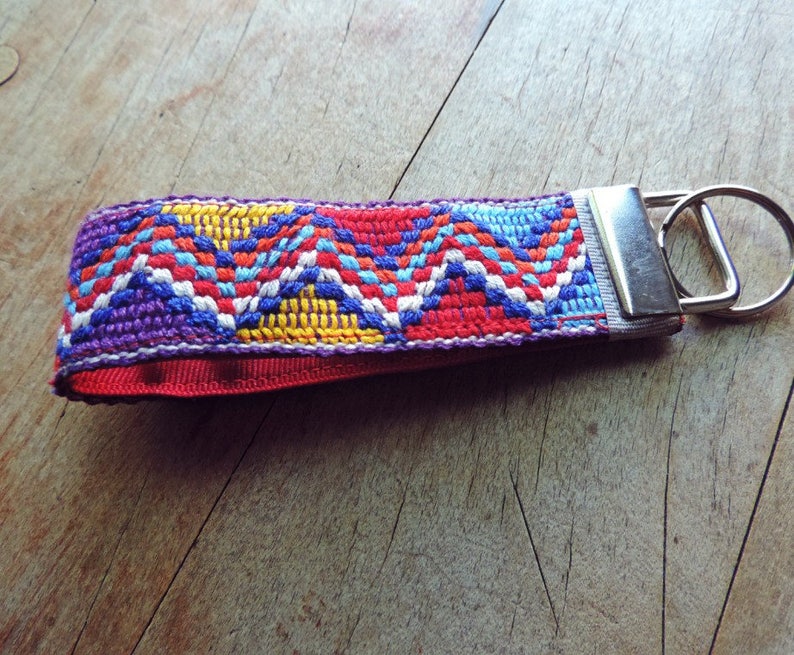 Fabric Keychain Wristlet Keychain Key Fob Wristlet Mini Tribal Key Chain Fob Key Key Lanyard