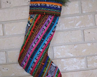 Mexican Christmas Stocking, Colorful Woven Stocking, Christmas Decor, Guatemalan Stocking, Non-Traditional Christmas, Handmade