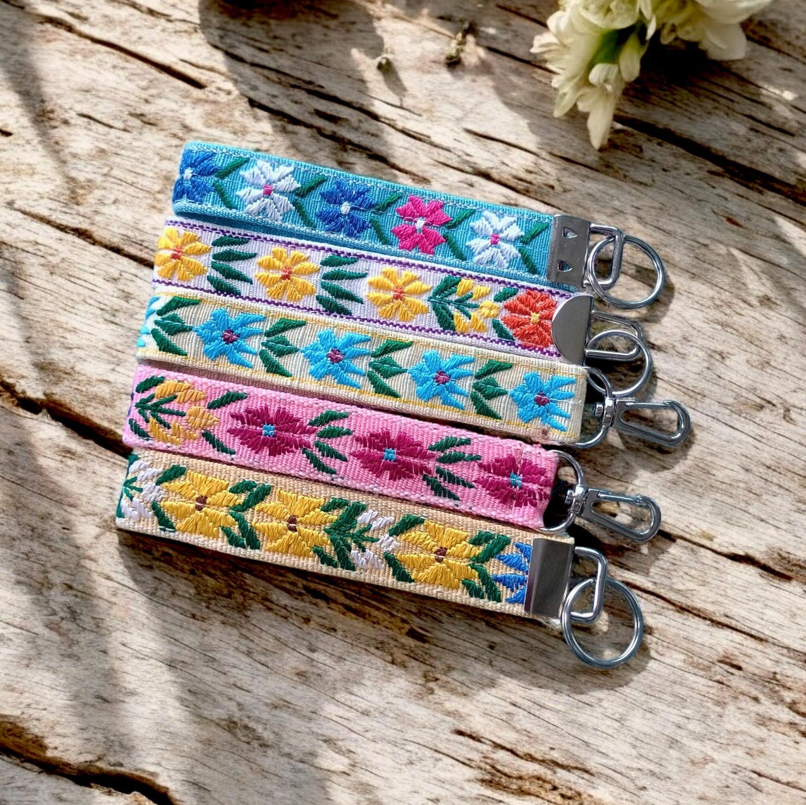 Handcrafted Fabric Embellished Wood Keychain (Set of 2) 04