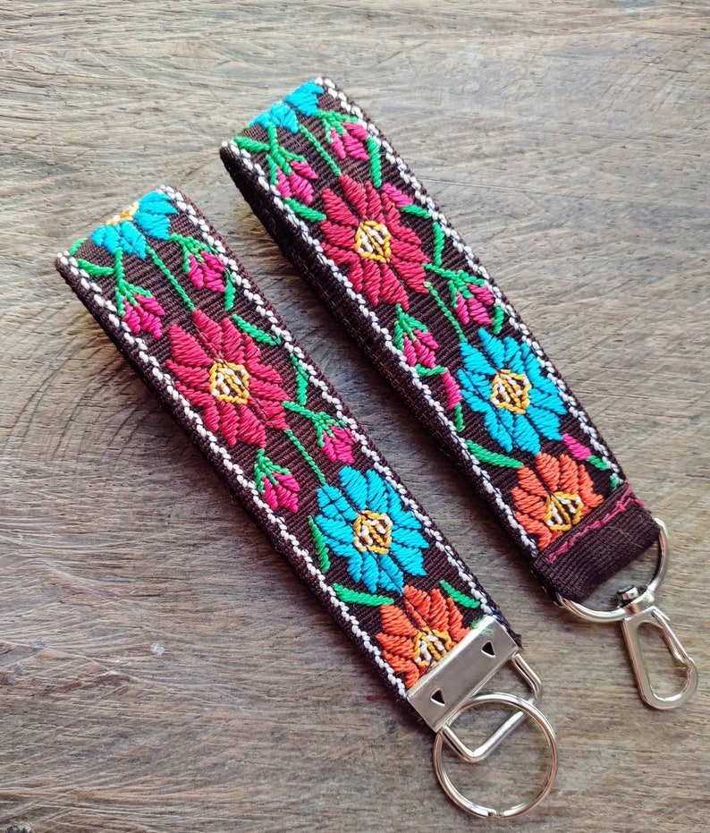 Mexican Keychain Unique Floral Keychains Colorful Flower Etsy