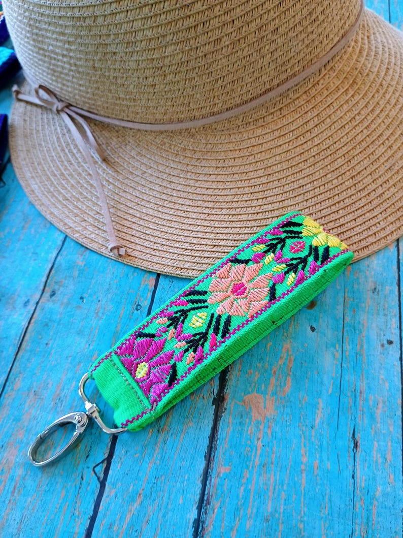 Floral Wrist Lanyard, Keychain Wristlet, Woven Key Fob, Boho, Floral