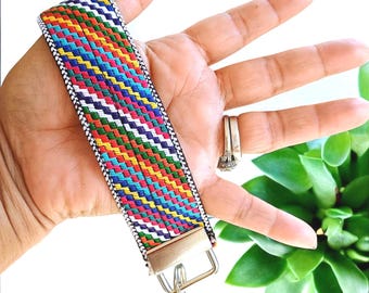 Handmade Woven Fabric Keychain Lanyard: Colorful Ethnic Key Fob