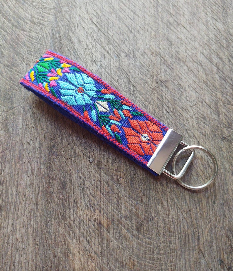 Pretty purple floral Wrist Keychain boho wristlet key chain for women