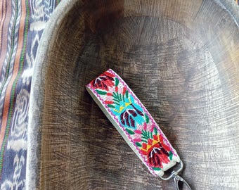 Fabric Wristlet Keychain, Key Chain For Woman, Wristlet Strap For Key, Wrist Lanyard, Floral Key Holder, Boho Woven Keychain, Handmade