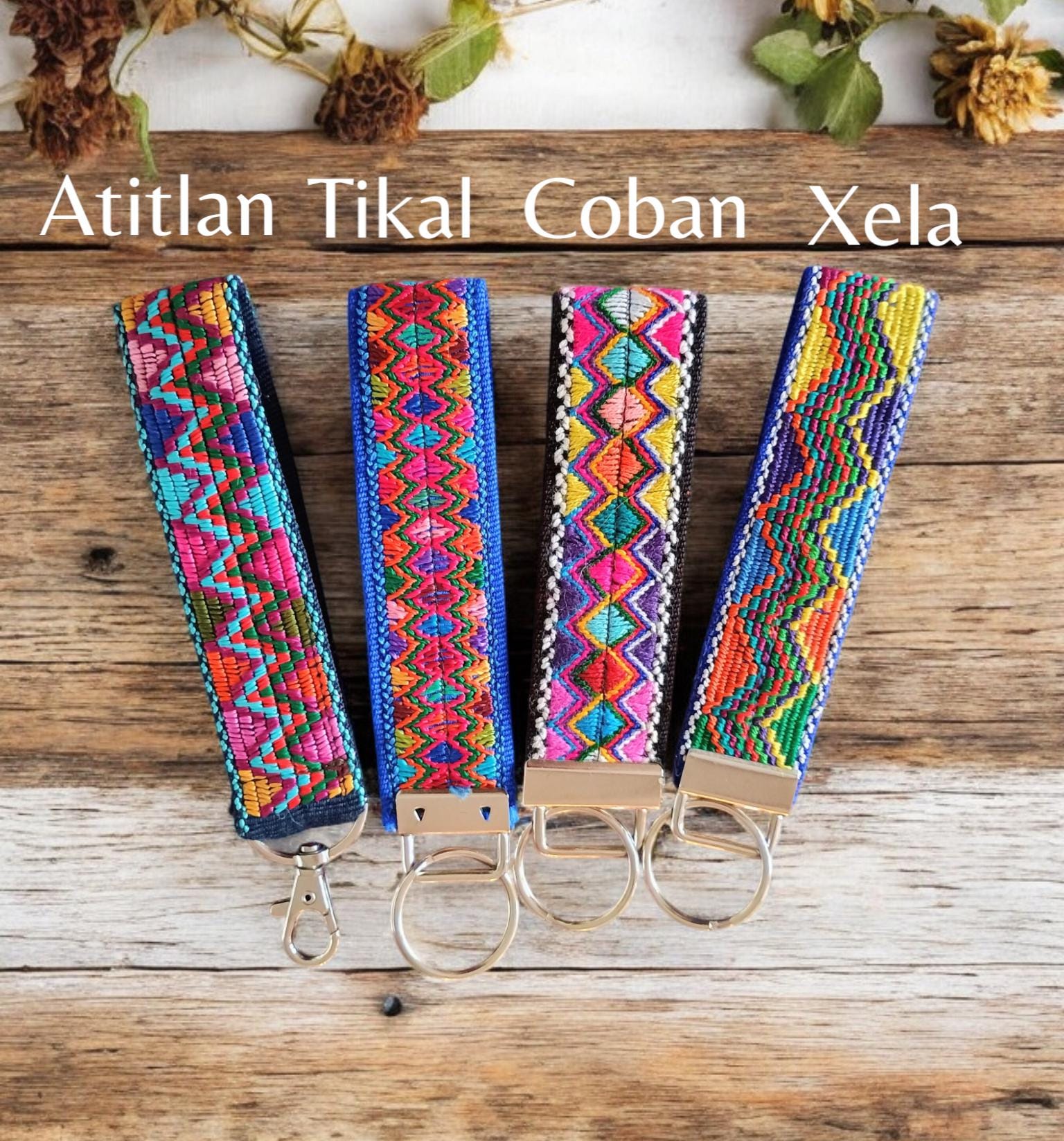 Woven Fabric Keychain, Mexican Key Fob, Tribal Pattern Wristlet