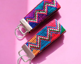 Chunky Mini Keychain, Colorful Mexico Key Fob, Woven Key Holder, Aztec Key Fob Strap