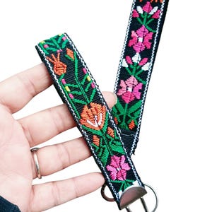 Cute Floral Keychain, Handwoven Fabric Key Fob, Unique Handstitched Keychain with floral pattern, Key strap, Gift for Her