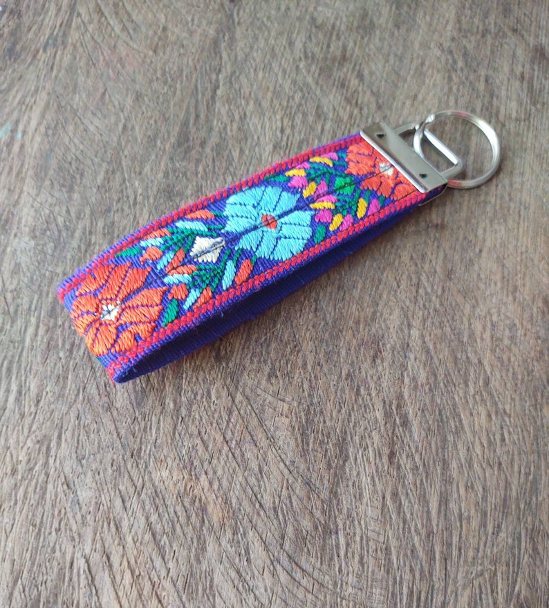 Pretty purple floral Wrist Keychain boho wristlet key chain for women