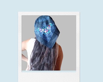 Embroidered Floral Bandana: Mexican Hair Accessory,  Floral Head scarf, Flower Neck Scarf, Hankercheif Scarf