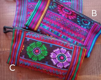Fabric pouch, Cosmetics Pouch, Pencil Case, Guatemalan bag, padded bag, hippie pouch, Accessory wristlet
