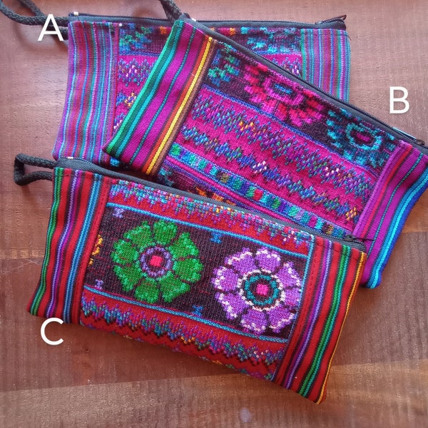 Fabric pouch, Cosmetics Pouch, Pencil Case, Guatemalan bag, padded bag, hippie pouch, Accessory wristlet