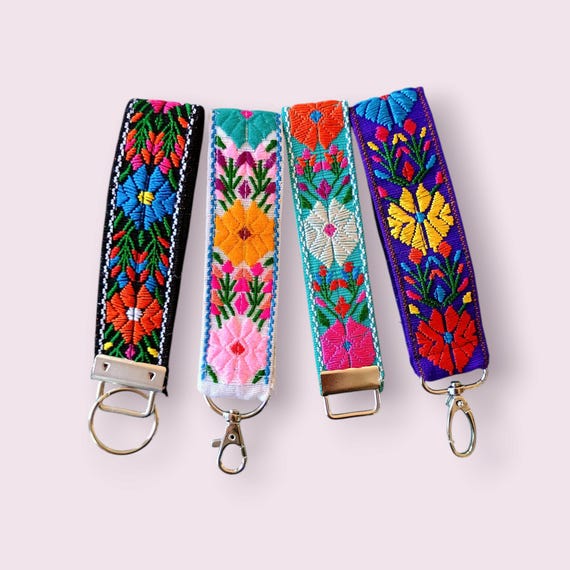 Handmade Floral Fabric Keychain: Boho Wristlet Key Fob