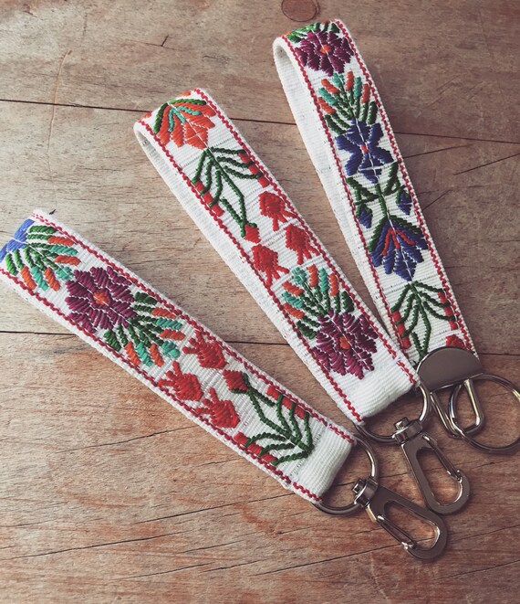 Floral Keychain Mini, colorful fabric Key Fob, Teacher Gift, key fob  embroidered floral, Mexican Key Chain, Mini Key Ring Keychain For Women