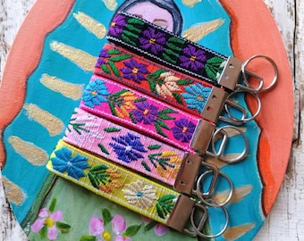Mini Floral Keychain, Bag Charm, Fabric Key Fob, Colorful Flower Keychains, Wallet Strap