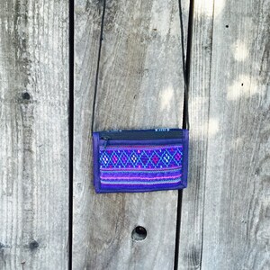 Bolso boho pequeño, billetera de tela azul, bolso guatemalteco, monedero de viaje tribal, billetera de tela colorida, bolso hippie, bolso cruzado