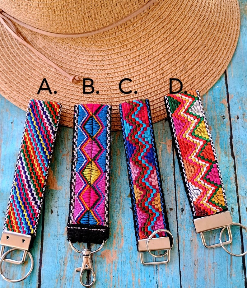 Cloth Keychain Patterns Handwoven Ethnic Keychain Boho Wristlet Key Strap, Colorful Fabric Key ...