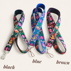 Floral Lanyard Strap, Mexican Fabric Key Holder with Swivel Clasp, Boho ID Lanyard, Long Phone / Wallet Strap