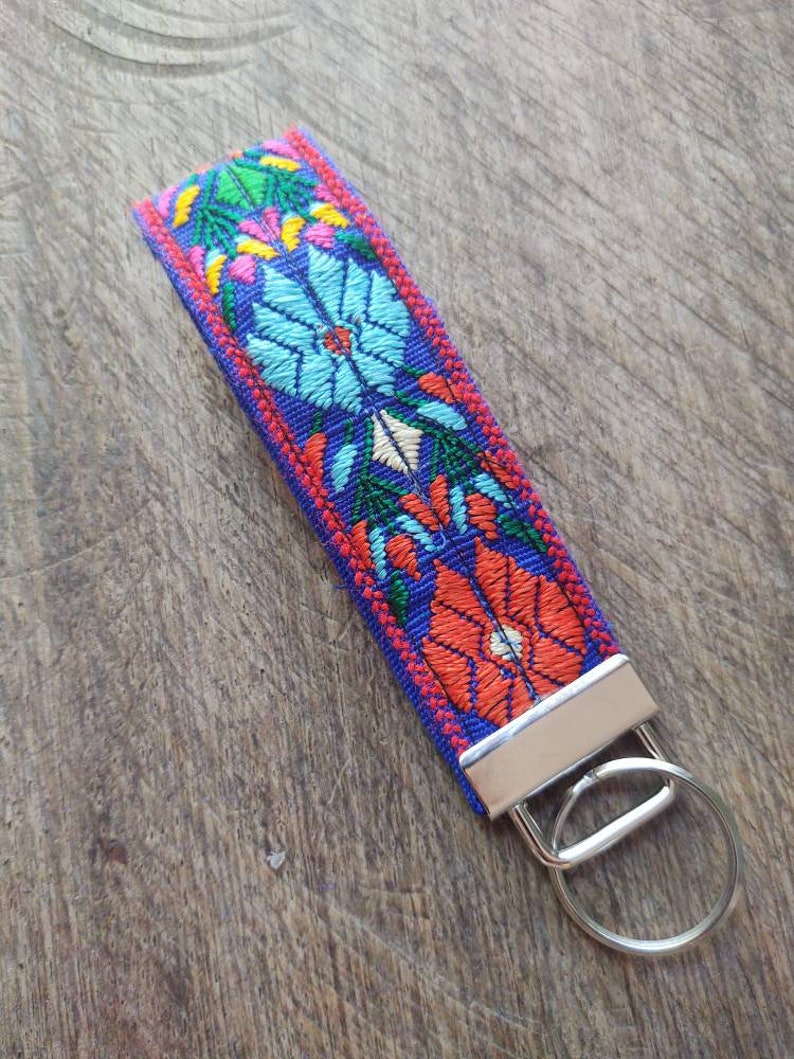 Pretty purple floral Wrist Keychain boho wristlet key chain for women