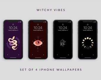 Witchy Vibes Phone Wallpaper Set | Arrière-plan sombre | | de conception mystique | céleste Fond d’écran Halloween
