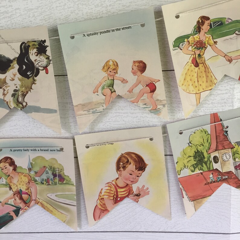 Vintage Children Mother Book Bunting Banner Garland Pennant