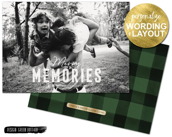 merry memories photo cards, printable christmas card with photo, personalized christmas card, digital christmas card, holiday photo cards Il_570xn