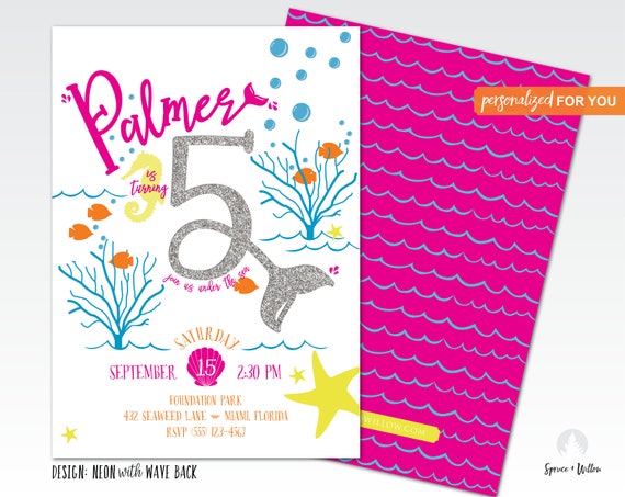 mermaid birthday invitation, printable mermaid party invitation, under the sea birthday invite, under the sea invitation, mermaid invitation Il_570xn