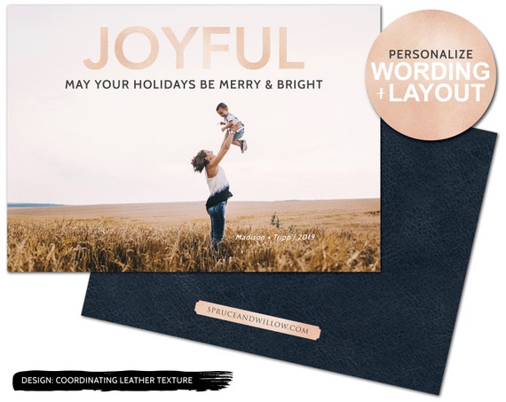 modern photo holiday cards, printable christmas card with photo, personalized christmas card, digital card, joyful photo christmas cards Il_570xn