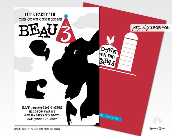 party til the cows come home invite, barnyard birthday invitation, farm birthday invitation, cow birthday invitation, cow birthday invite Il_570xn