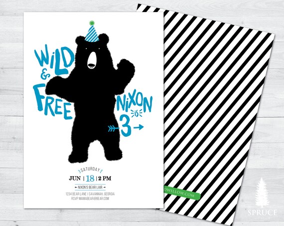 bear birthday invitation, bear invitations, bear birthday invite, bear invitation bear invites, wild and three invitation, wild and three Il_570xn