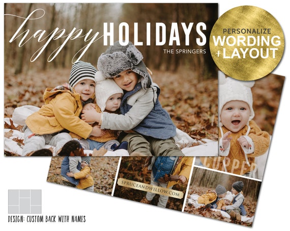 modern photo holiday cards, printable christmas card with photo, personalized christmas card, digital card, happy holiday photo cards Il_570xn