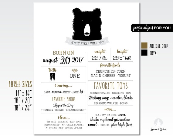 bear birthday milestone sign, bear milestone poster, 1st birthday stat poster, chalkboard birthday poster, milestone poster, milestone board Il_570xn