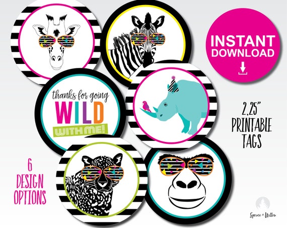 party animal favor tag, INSTANT DOWNLOAD, party animals tag, zoo party favor tags, safari tag, jungle tag, party animal birthday tag, Il_570xn