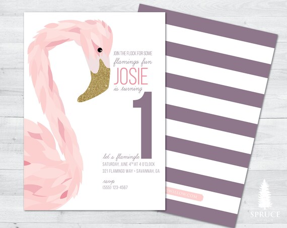 flamingo birthday invitation, flamingo birthday party invitation, flamingo invitation Il_570xn