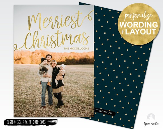 christmas photo card, merriest christmas, photo christmas card, personalized christmas card, digital christmas card, holiday photo cards Il_570xn