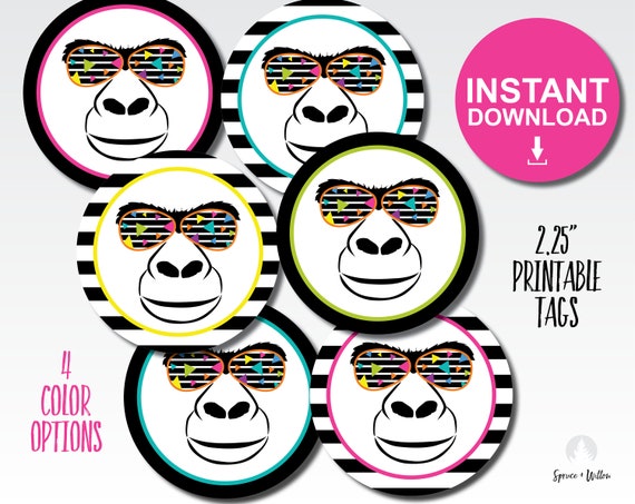 gorilla favor tag, INSTANT DOWNLOAD, party animal favor tag, zoo party favor tags, safari tag, jungle tag, party animal birthday tag Il_570xn