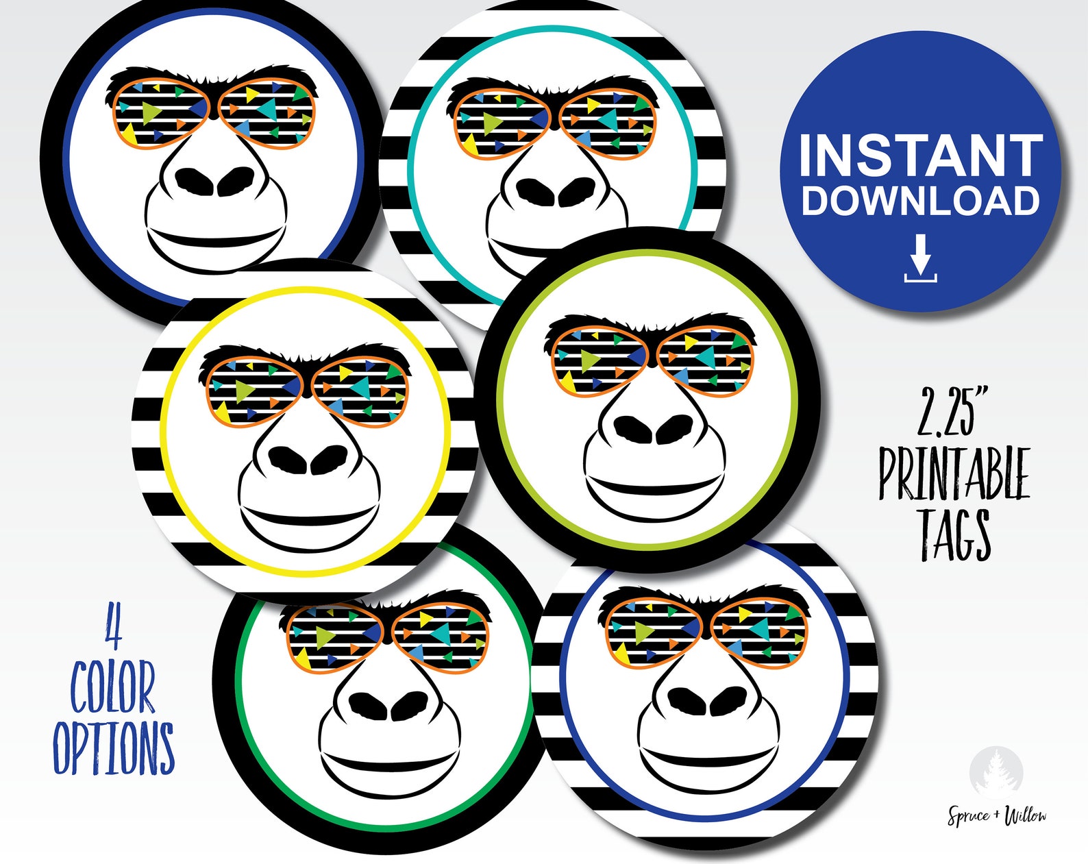 Gorilla favor tag INSTANT DOWNLOAD party animal favor tag